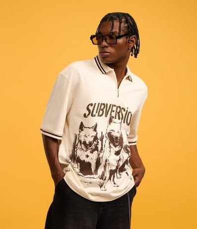 Camisa Oversized Cuello Polo con Cremallera en Algodón con Estampa de Lobos "Subversion" 3