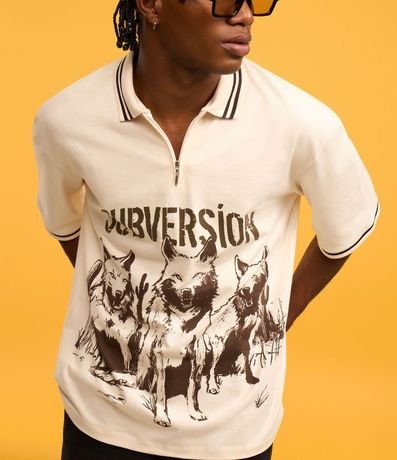 Camisa Oversized Cuello Polo con Cremallera en Algodón con Estampa de Lobos "Subversion" 4