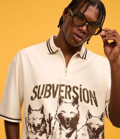Camisa Oversized Cuello Polo con Cremallera en Algodón con Estampa de Lobos "Subversion" 5