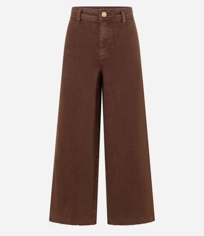 Pantalón Wide Leg Cropped en Jeans y Cintura Mediana