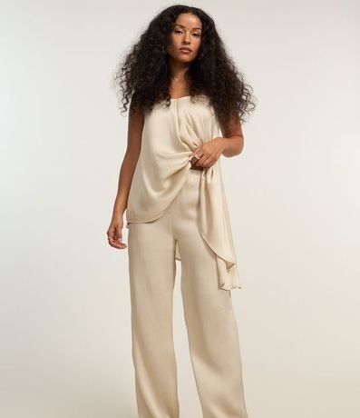 Pantalón Recto en Crepé Texturizado y Cintura Elástica 2