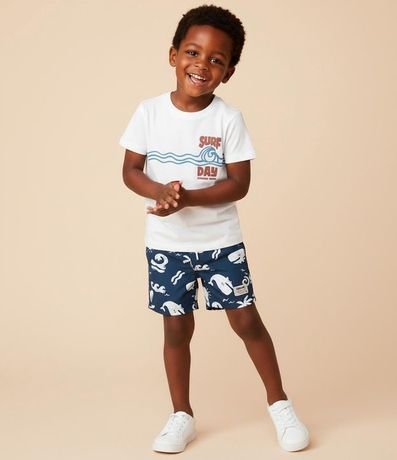 Bermuda Infantil en Sarga con Estampa de Fondo del Mar - Talle 1 a 6 años