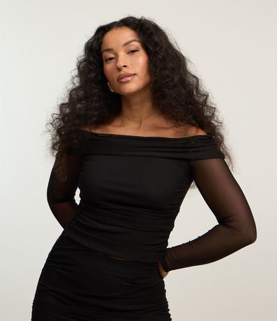 Blusa hombro a hombro en Tule con Canesú Dobrada