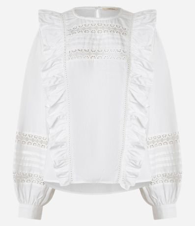 Blusa Bata en Tricolina con Babados y Manga Abullonada 6