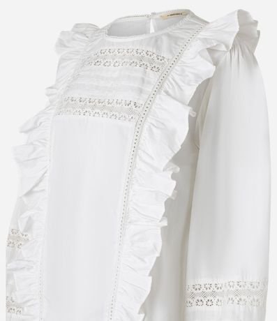 Blusa Bata en Tricolina con Babados y Manga Abullonada 7