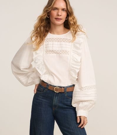 Blusa Bata en Tricolina con Babados y Manga Abullonada 2