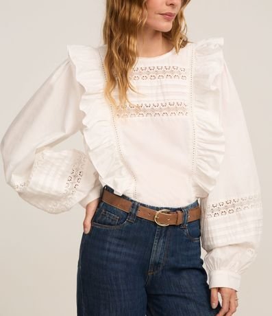 Blusa Bata en Tricolina con Babados y Manga Abullonada 5