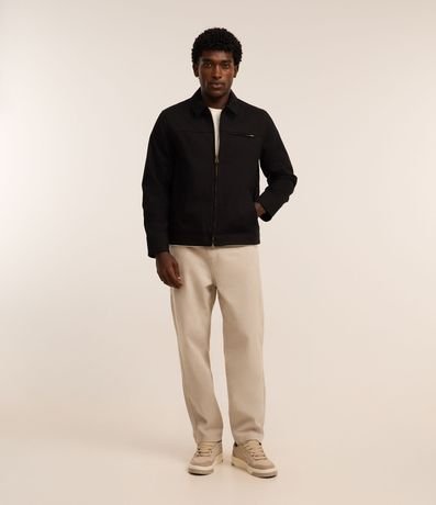 Pantalón Baggy Chino en Sarga con Bolsillos y Detalle en la Cintura