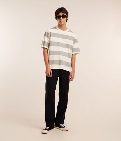 Pantalón Baggy Chino en Sarga con Bolsillos y Detalle en la Cintura