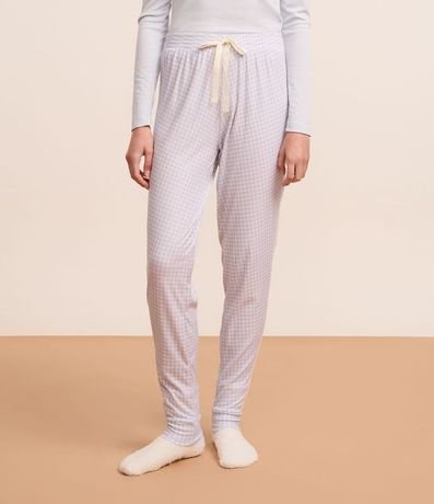 Pantalón de Pijama Jogger en Rib Estampado Vichy con Lazo en la Cintura 2