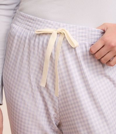 Pantalón de Pijama Jogger en Rib Estampado Vichy con Lazo en la Cintura 3