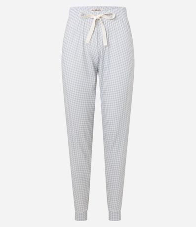 Pantalón de Pijama Jogger en Rib Estampado Vichy con Lazo en la Cintura 5
