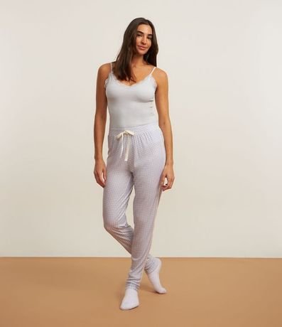 Pantalón de Pijama Jogger en Rib Estampado Vichy con Lazo en la Cintura