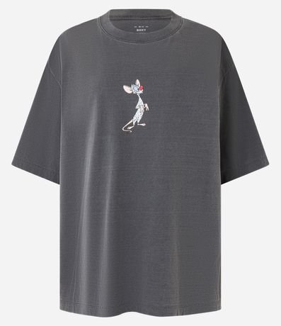 Remera Boxy en Malla Desteñida con Estampa Pinky y Cérebro 5