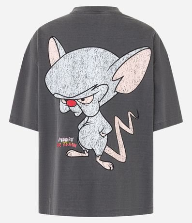 Remera Boxy en Malla Desteñida con Estampa Pinky y Cérebro 6