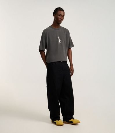 Remera Boxy en Malla Desteñida con Estampa Pinky y Cérebro 3