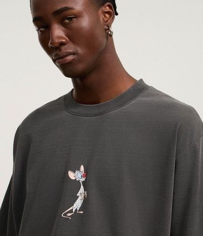 Remera Boxy en Malla Desteñida con Estampa Pinky y Cérebro 4