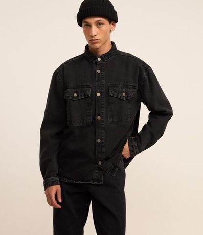 Camisa Oversized Boxy en Jeans con Efecto Marmorizado