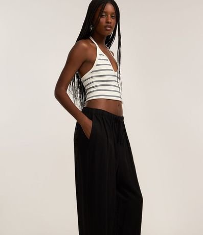 Pantalón Fluída en Viscosa y Lino con Lazo en la Cintura 2