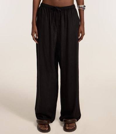 Pantalón Fluída en Viscosa y Lino con Lazo en la Cintura 3