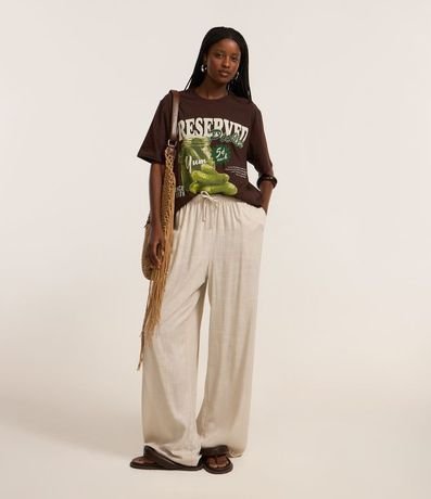 Pantalón Fluída en Viscosa y Lino con Lazo en la Cintura