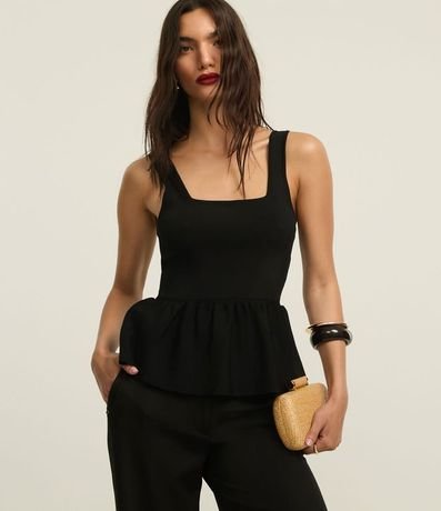 Blusa Peplum en Punto con Escote Cuadrado