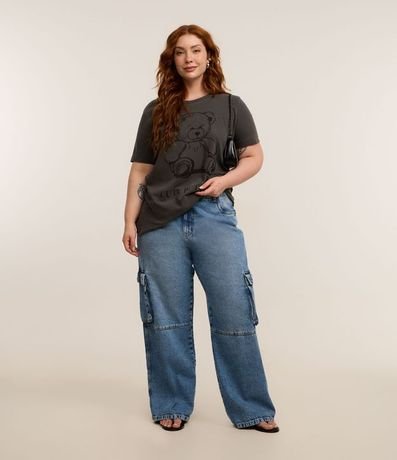 Pantalón Wide Leg en Jeans con Bolsillos Cargo y Recortes Curve & Plus Size