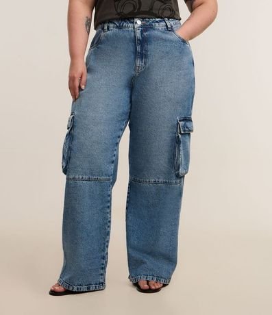 Pantalón Wide Leg en Jeans con Bolsillos Cargo y Recortes Curve & Plus Size 2