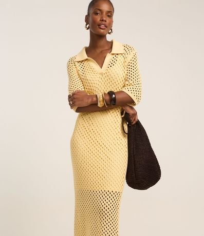 Vestido Midi con Efecto Ganchillo y Cuello Polo 2