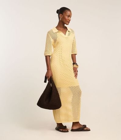 Vestido Midi con Efecto Ganchillo y Cuello Polo 3