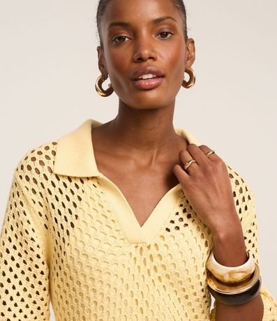 Vestido Midi con Efecto Ganchillo y Cuello Polo 4