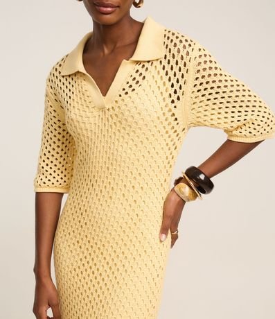 Vestido Midi con Efecto Ganchillo y Cuello Polo 5