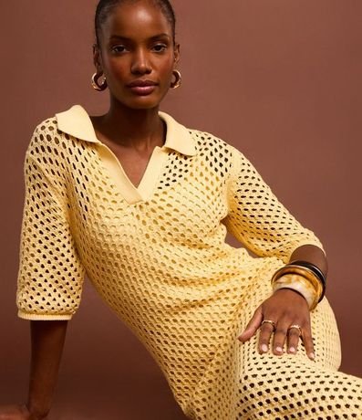 Vestido Midi con Efecto Ganchillo y Cuello Polo 6