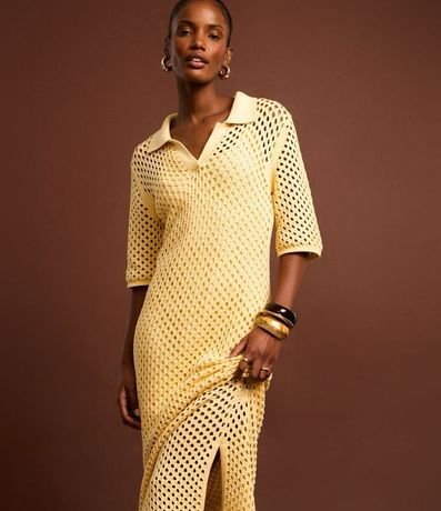 Vestido Midi con Efecto Ganchillo y Cuello Polo 7