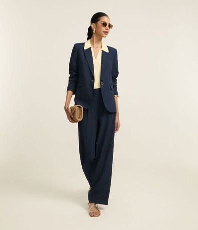 Pantalón Recto Sastrería Cintura Alta con Botón Diferenciado