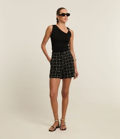 Short Recto Sastre Cintura Alta con Estampa Lineas Curvas