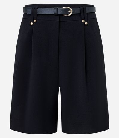 Short Sastre con Pliegues y Cinturón Fino de PU 6