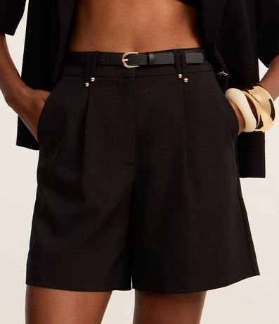 Short Sastre con Pliegues y Cinturón Fino de PU 4