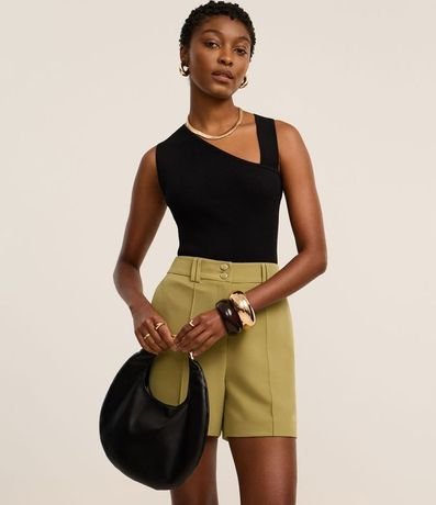 Short Sastre Cintura Alta con Frisos y Botones Dobles