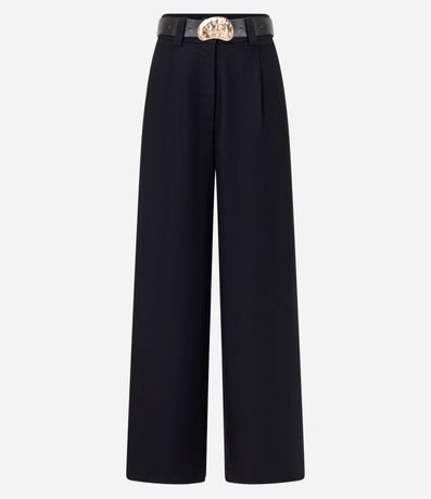 Calca Pantalona en Viscolino con Cinturón de Hebilla Martillado 5