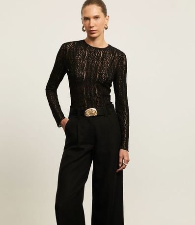 Calca Pantalona en Viscolino con Cinturón de Hebilla Martillado 2