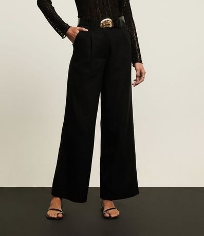 Calca Pantalona en Viscolino con Cinturón de Hebilla Martillado 3