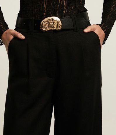 Calca Pantalona en Viscolino con Cinturón de Hebilla Martillado 4