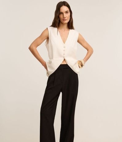 Pantalón Recto Sastrería con cintura Traspasado y Pliegues 2