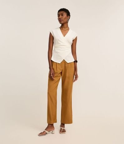 Pantalón Recto Sastrería con cintura Traspasado y Pliegues