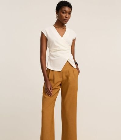 Pantalón Recto Sastrería con cintura Traspasado y Pliegues 2