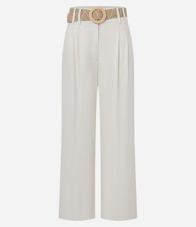 Pantalón Wide Leg en Viscolino con Cinturón de Ráfia 5