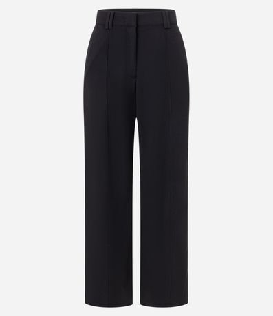 Pantalón Wide Leg Cintura Alta en Crepé con Pliegues y Botón 5