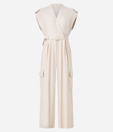 Mono Wide Leg en Chalis con Traspase y Bolsillo Cargo 8