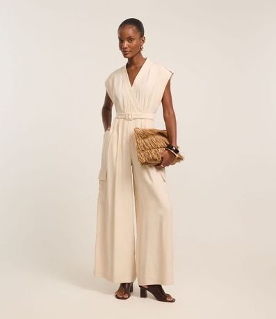 Mono Wide Leg en Chalis con Traspase y Bolsillo Cargo 2
